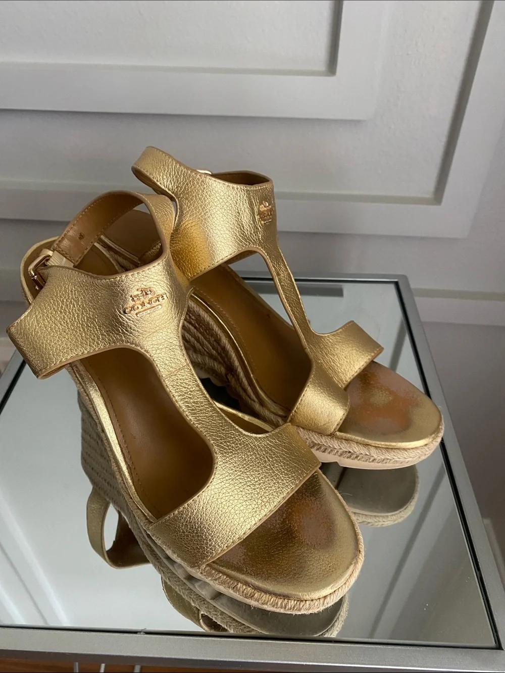 Coach Gold Wedge Sandals with Ankle Strap 41